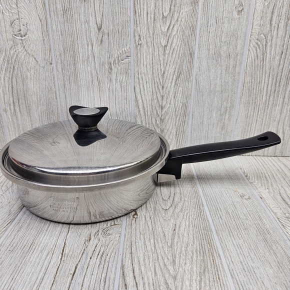 Vintage Flavorite 18-8 Stainless Steel 3-Ply Skillet Saucepan Lid Cookware 8" - Picture 1 of 12